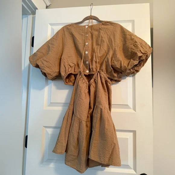 Madewell A line Seersucker Tan Dress - Picture 4 of 4